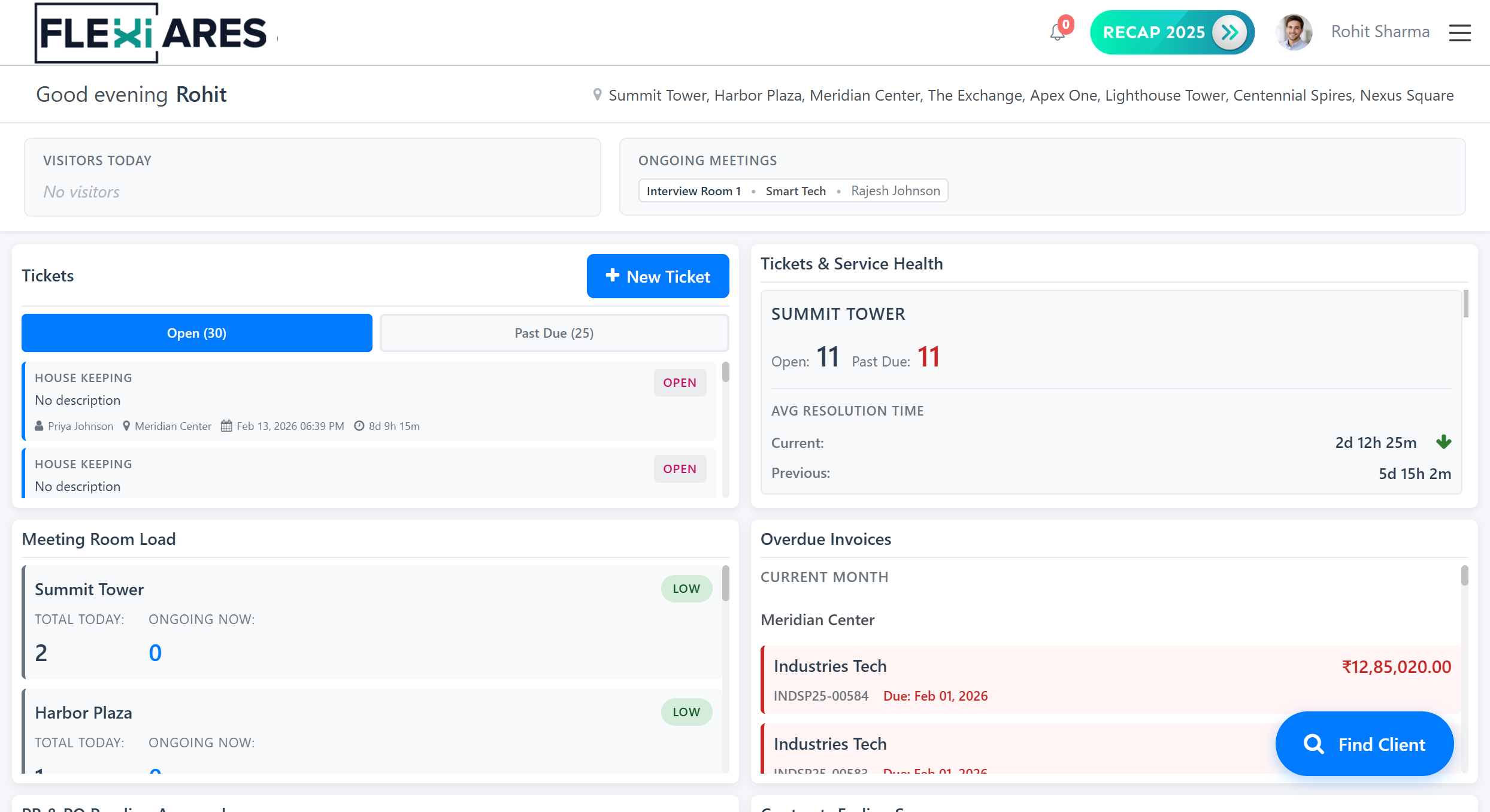 Visitor management and digital check-in dashboard in FlexiAres