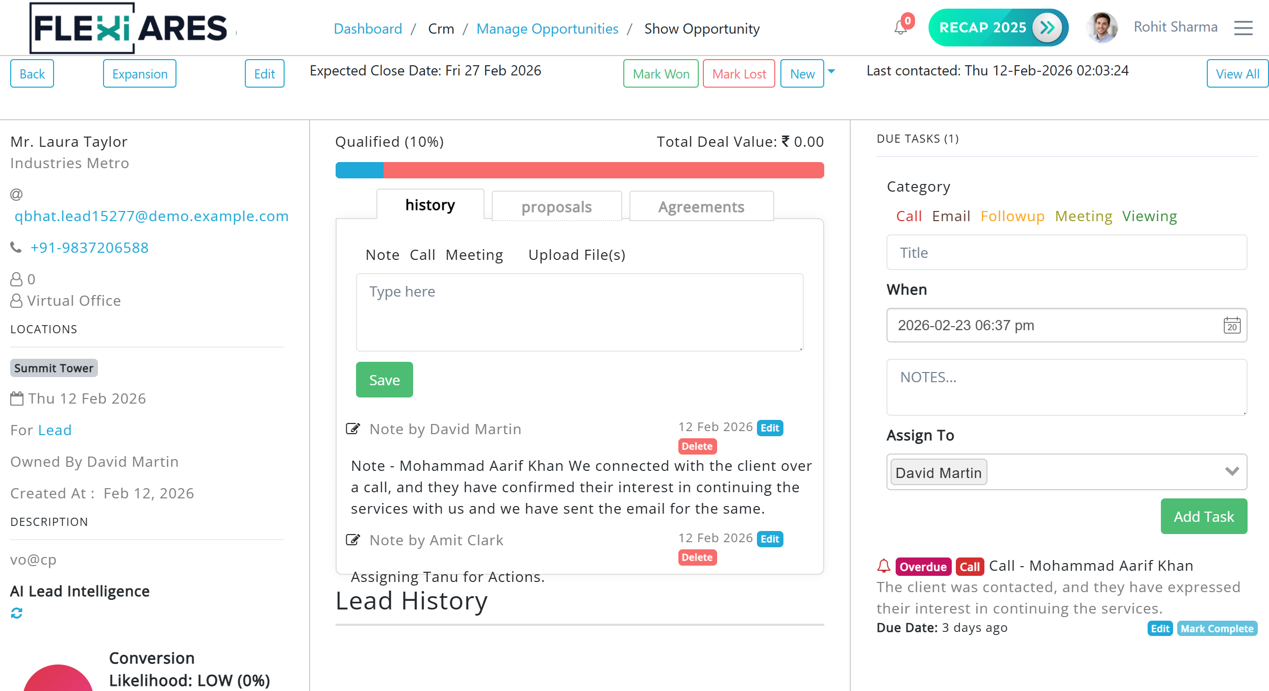 Formatted sales proposal with pricing table and floor plan in FlexiAres