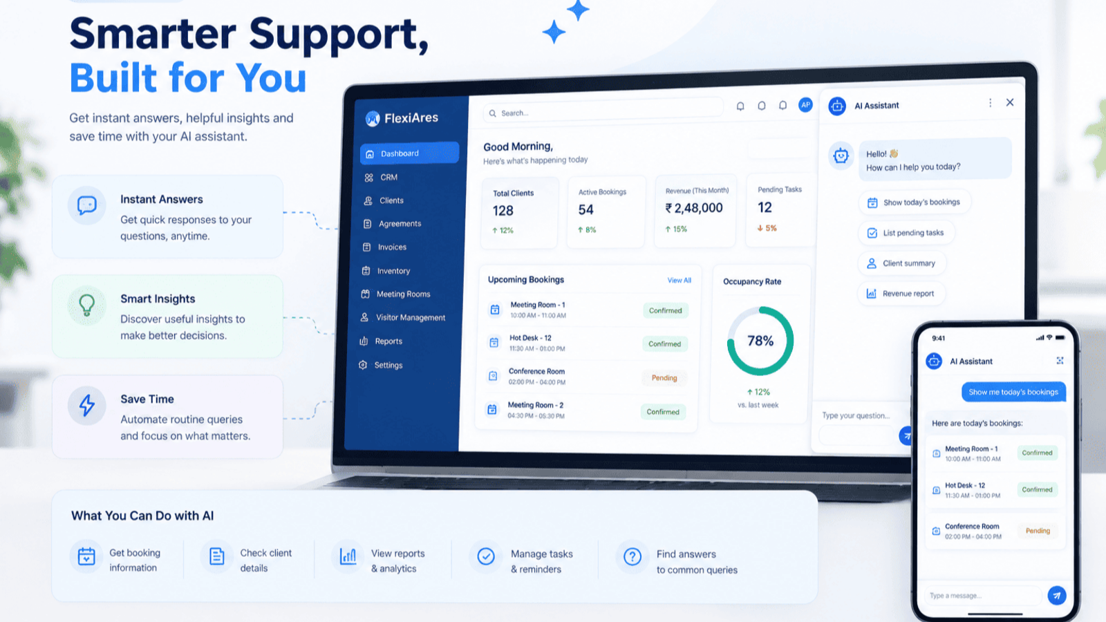 FlexiAres coworking member mobile app on iOS and Android