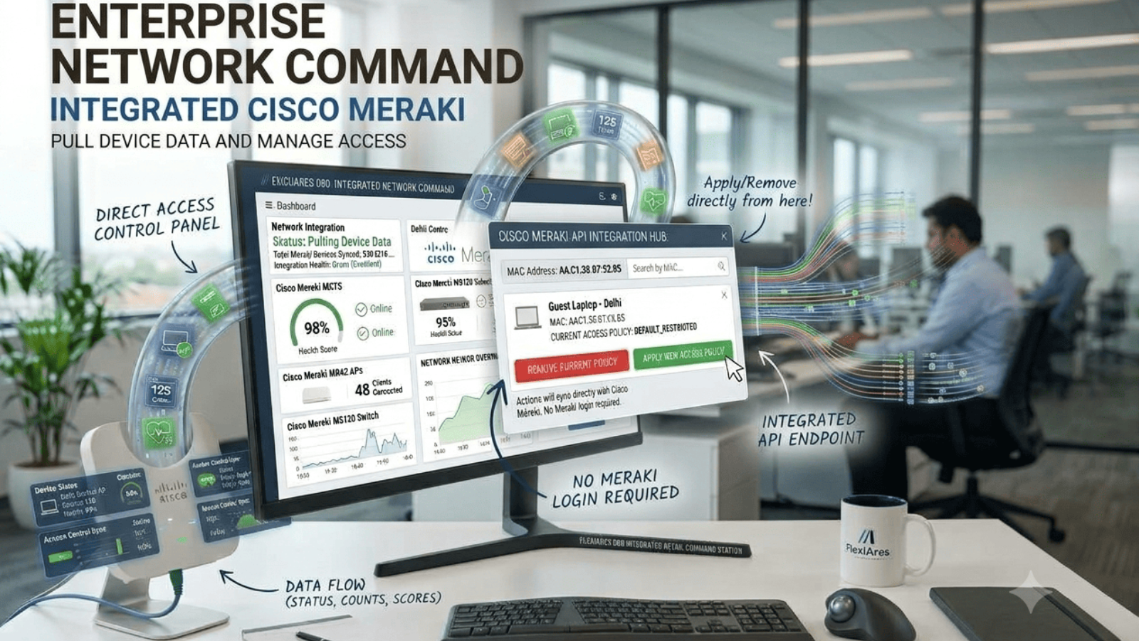 Live Meraki device status and client health in FlexiAres