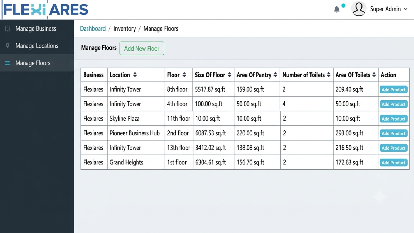 Interactive floor plan with color-coded occupancy in FlexiAres