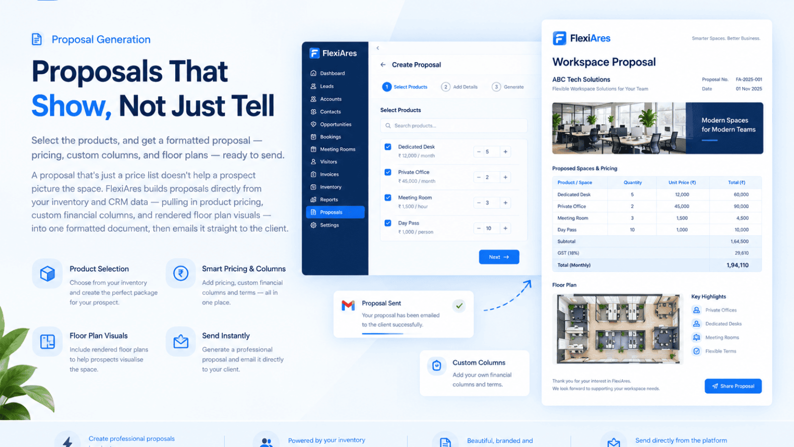 Proposal generation with floor plans and pricing in FlexiAres