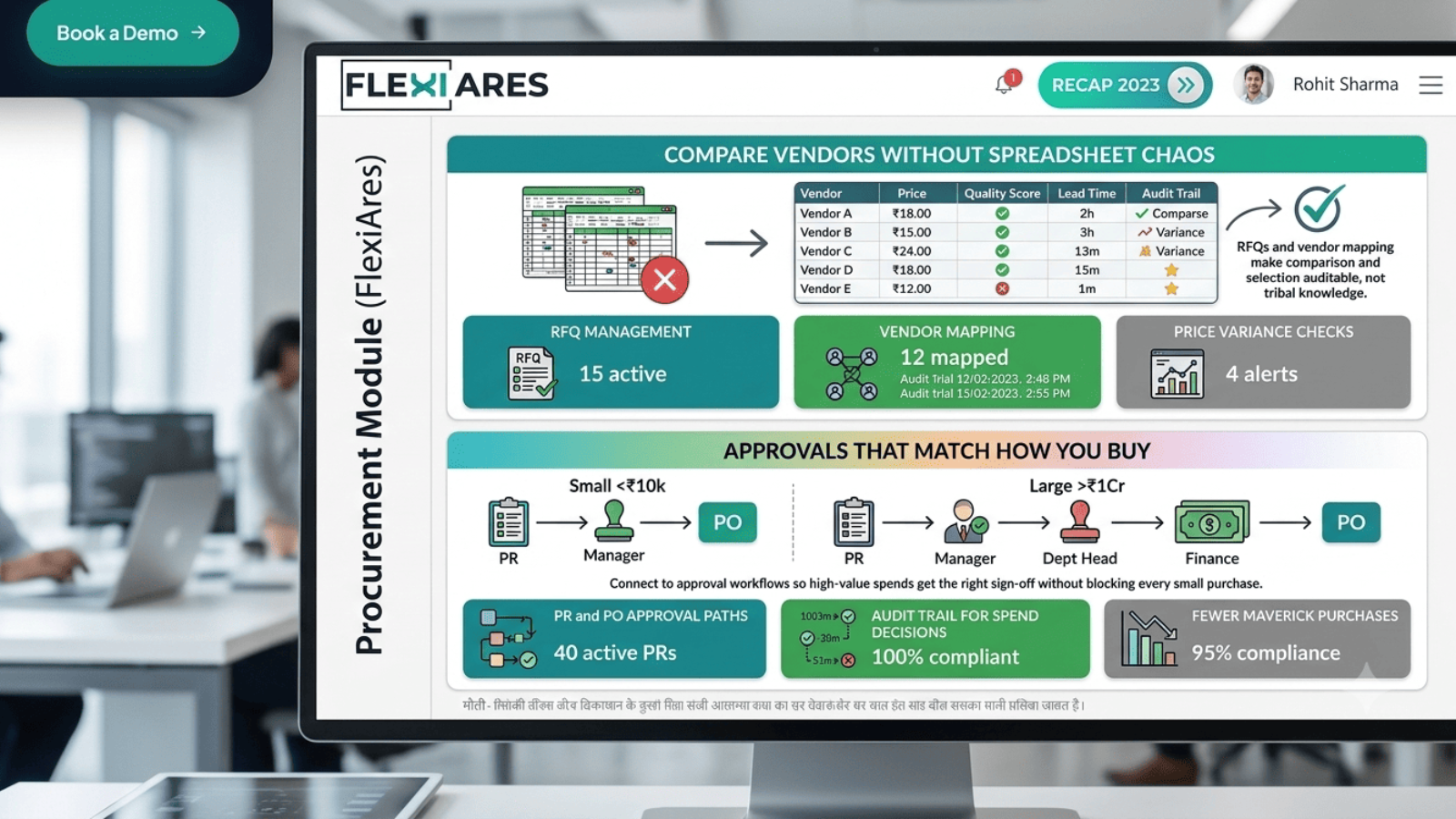 Purchase requests and vendor management in FlexiAres