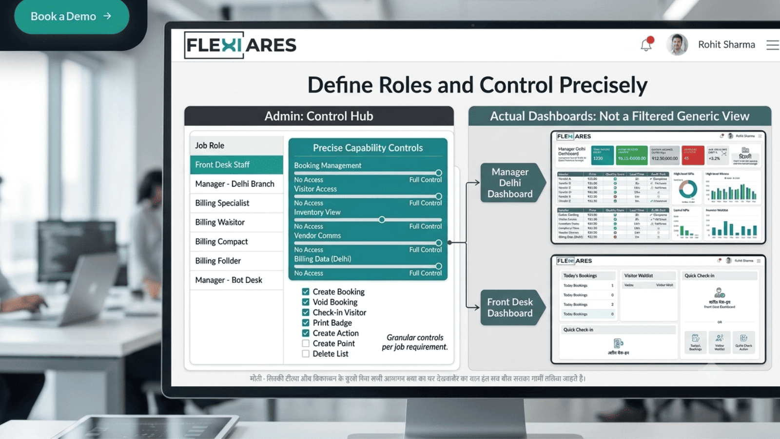 Role permissions and front desk and manager dashboards in FlexiAres